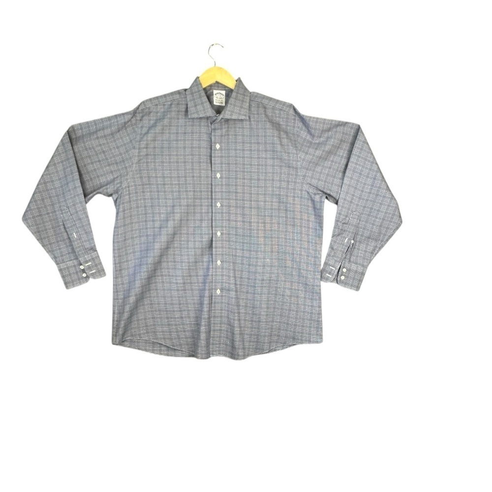 Brooks Brothers Shirt 17-35 Blue White Pattern Regular Fit Non Iron